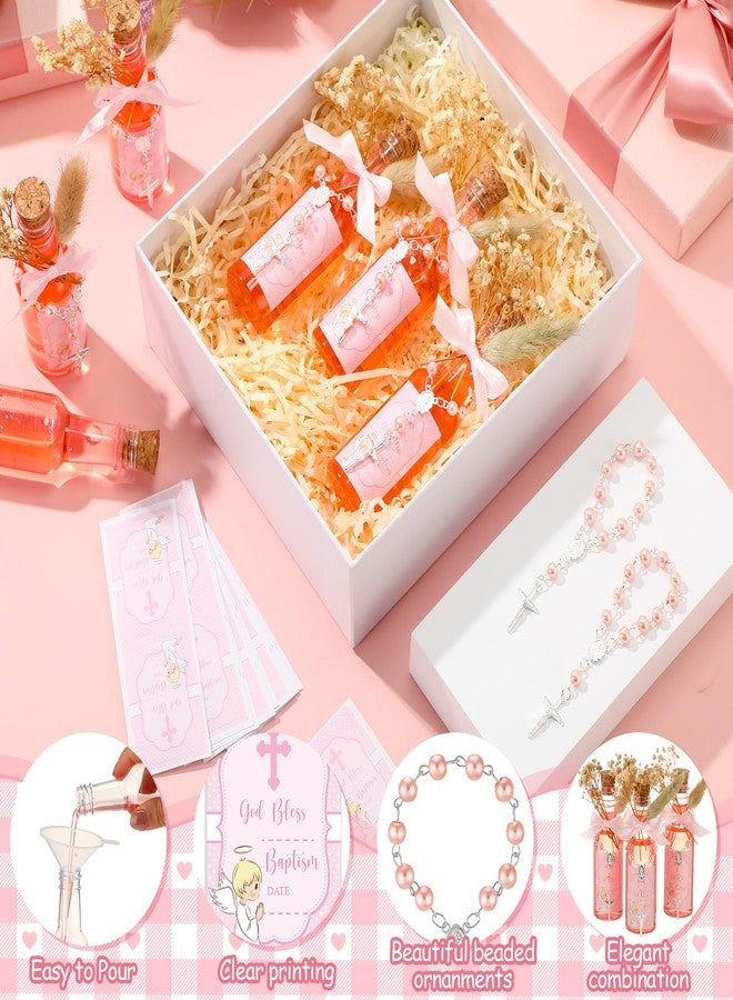 Highergo 50 Set Catholic Holy Water Bottles Cross Rosary Set Baptism Party Favors 50ml Christian Clear Plastic Holy Water Containers Cork Stopper for Church First Communion Wedding Table Newborn(Pink) - Image 5